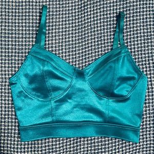 American Apparel 💚💙 Deep Peacock Disco Lame Bustier Zipper Crop Top Small